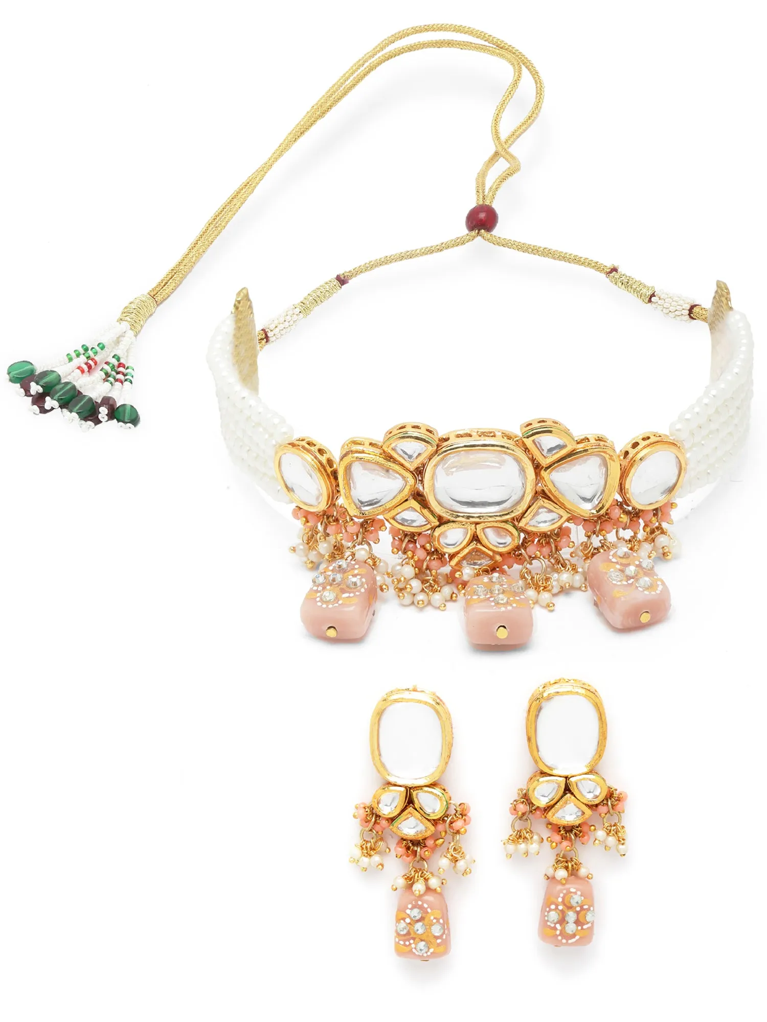 Karatcart Peach Designer Tumble Polki Kundan Necklace Set