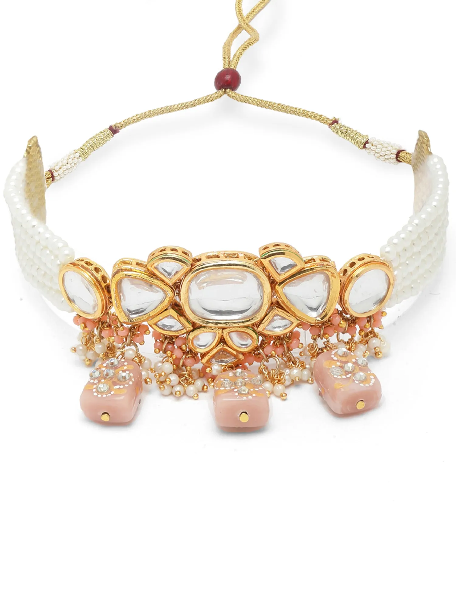 Karatcart Peach Designer Tumble Polki Kundan Necklace Set