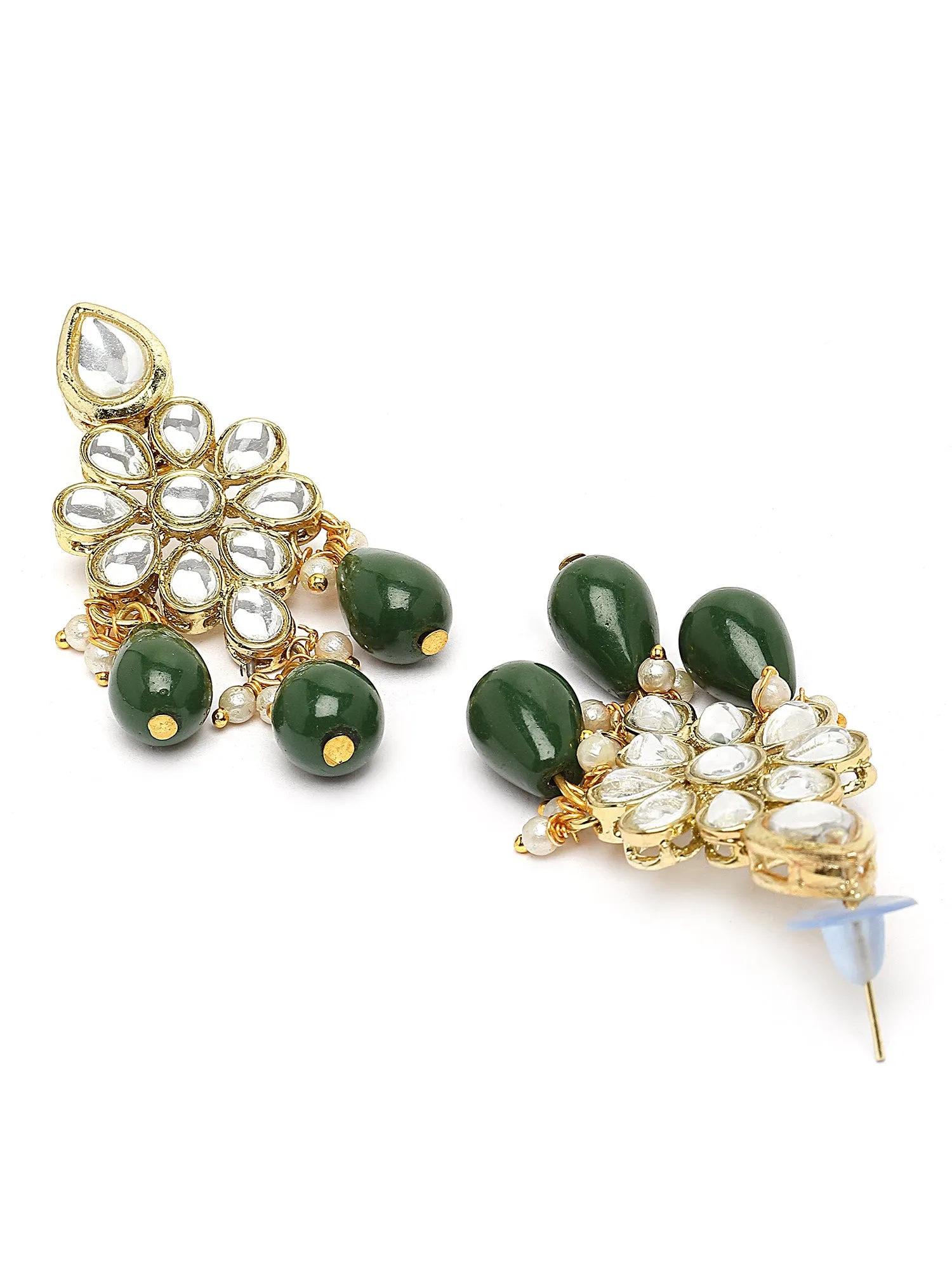Karatcart Pearl Beaded and Green Tumble Kundan Choker Neckalce Set for Women