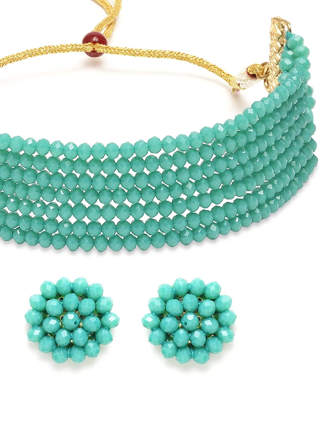 Karatcart Turquoise Crystal Beaded Choker Necklace Setfor Women