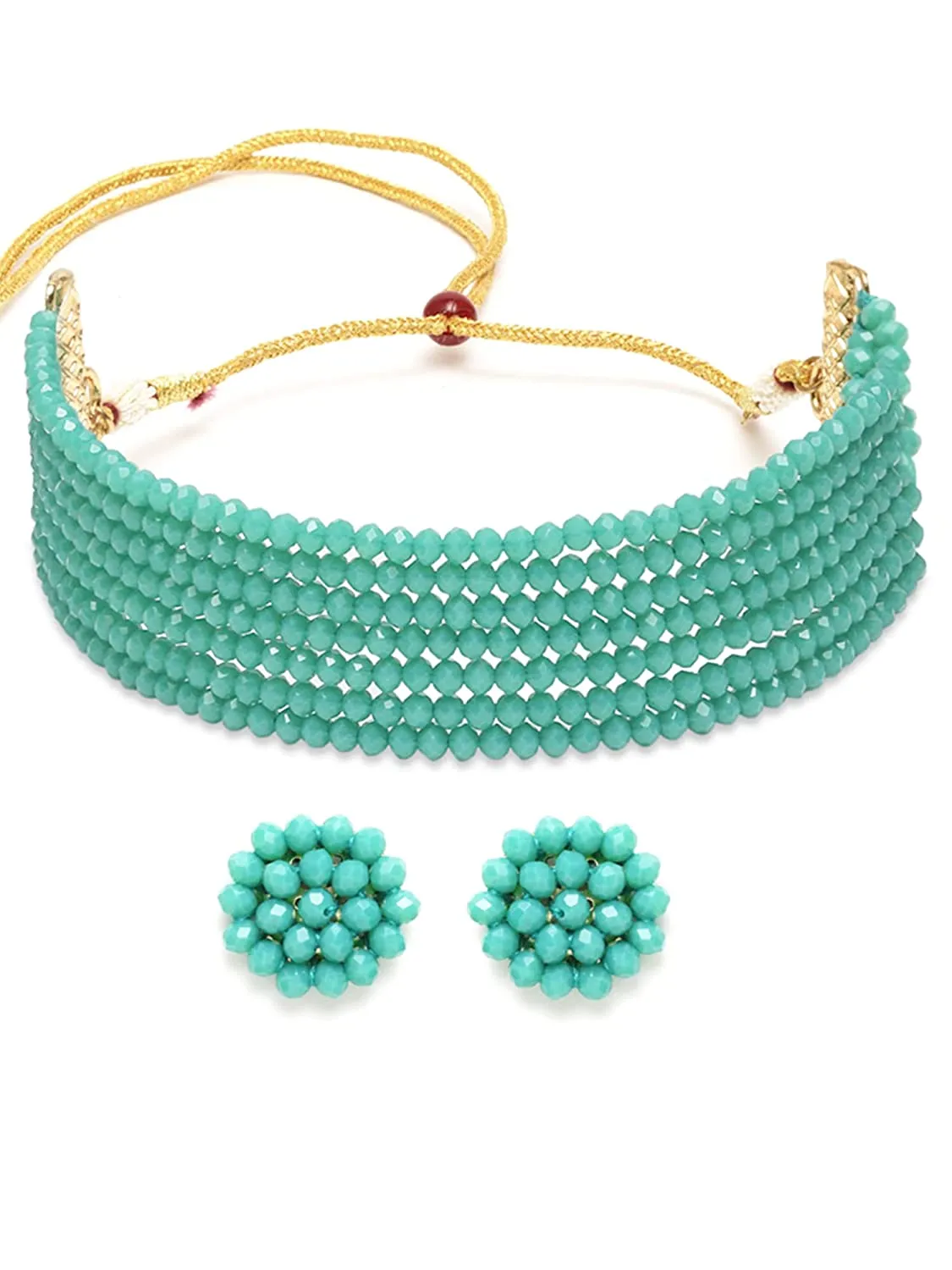 Karatcart Turquoise Crystal Beaded Choker Necklace Setfor Women