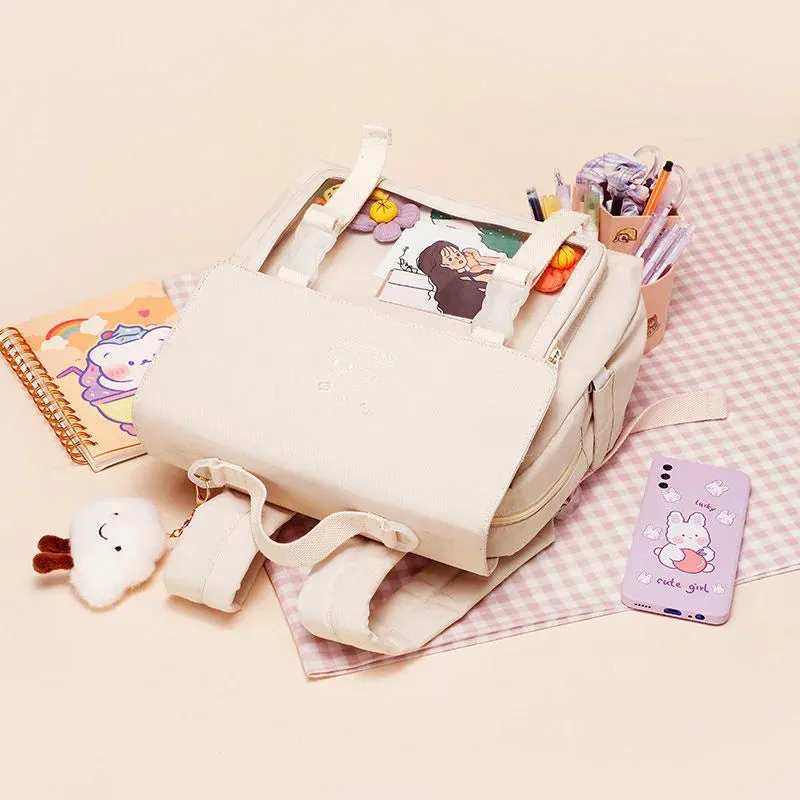 Kawaii Clear Pocket Ita Bag 🎒✨ | Stylish Women’s Transparent Backpack for College & Travel 🌸🎀