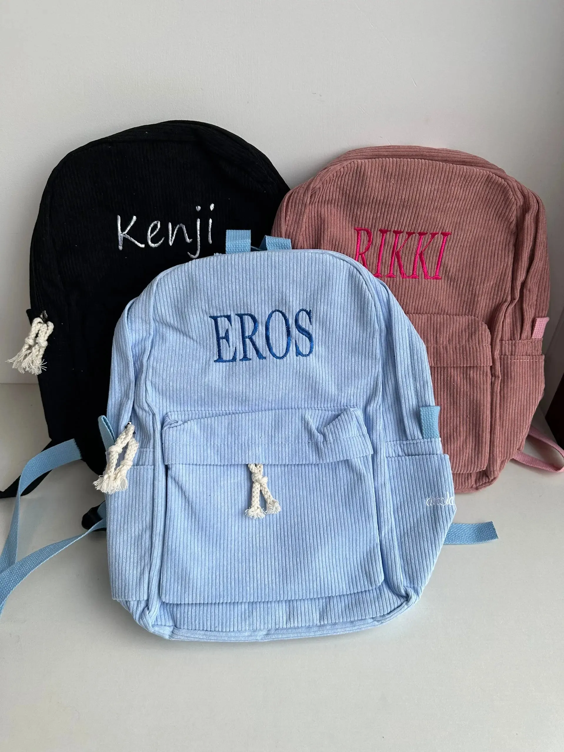 Kawaii Personalized Kids Backpack 🎒✨ | Cute Embroidered Corduroy School Bag for Toddlers with Name 🌈💖