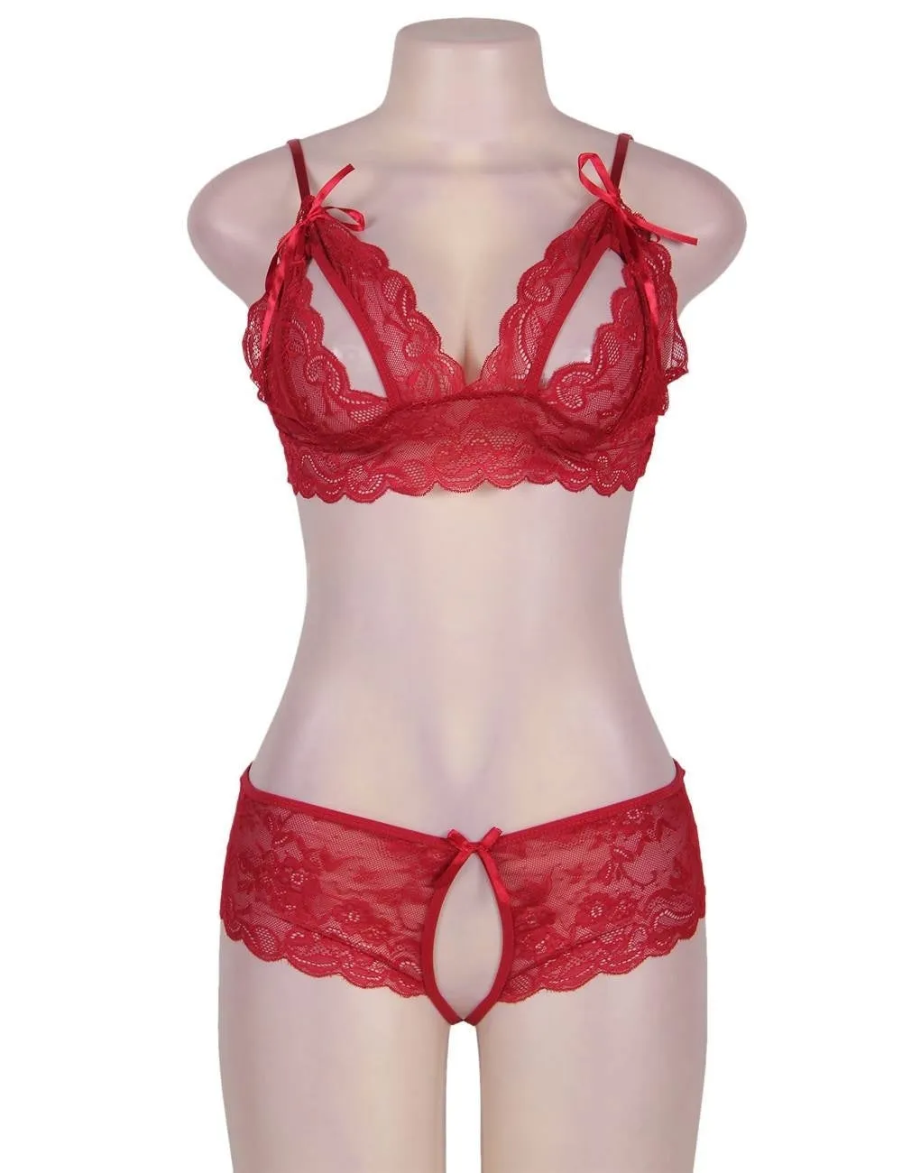 Lace Crotchless Booty Short Bra Set Egypt