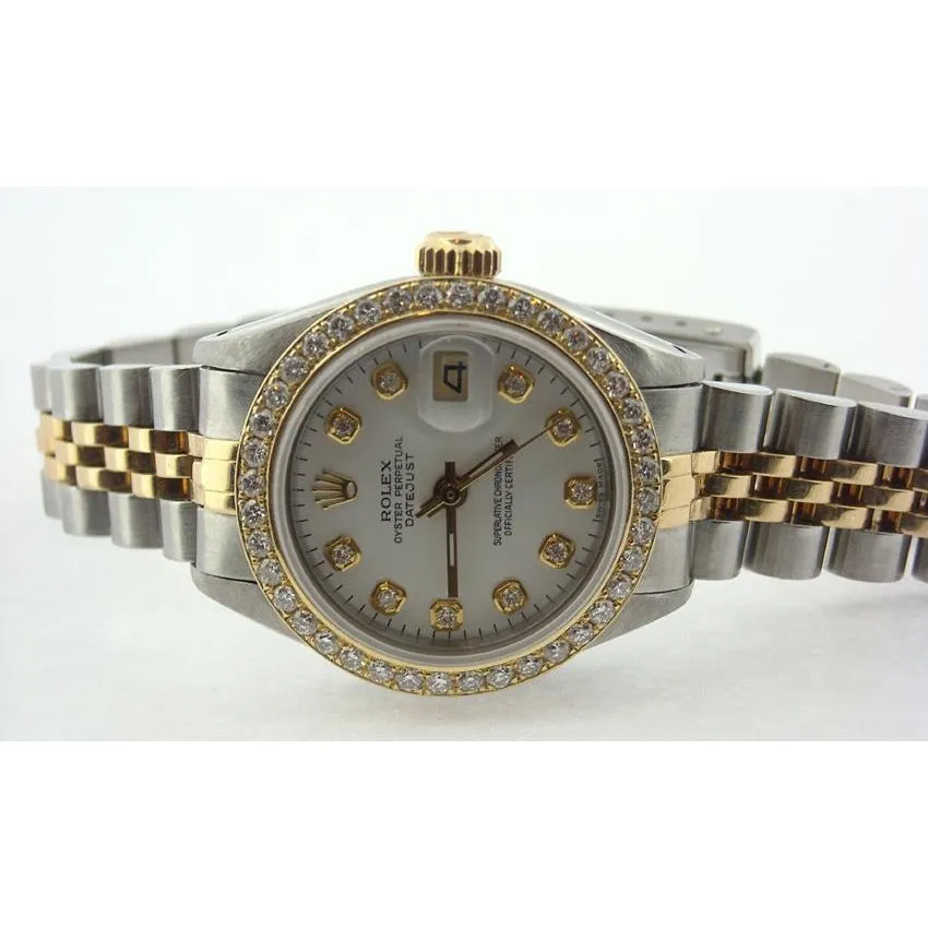 Ladies Rolex Date-Just Watch Diamond White Dial Bezel
