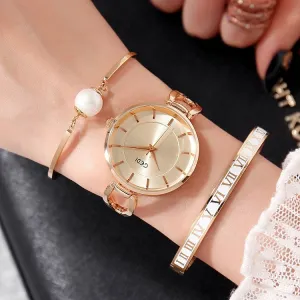 Large Dial 3 Pcs Set Women's Watch