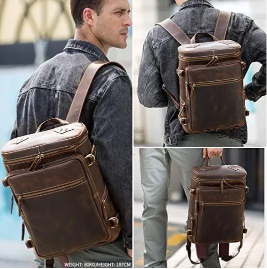 Large Vintage Leather Backpack for Laptop