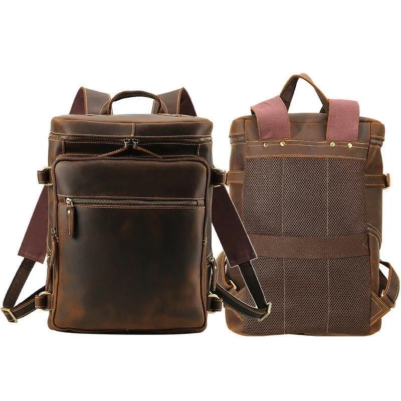Large Vintage Leather Backpack for Laptop