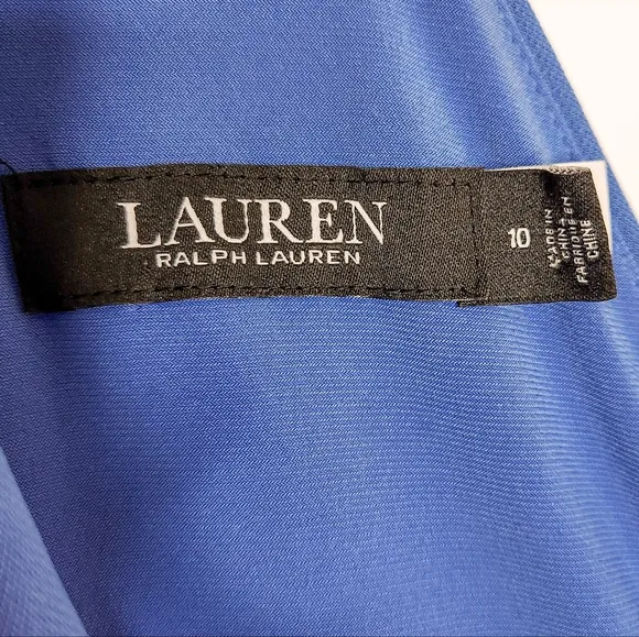 Lauren Ralph Lauren LRL Blue Jersey Gold Chain Halter Neck Formal Gown Size 10