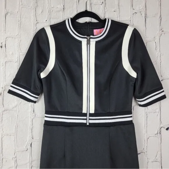 LDT Dillards black white half sleeve short knee length zipper front dress