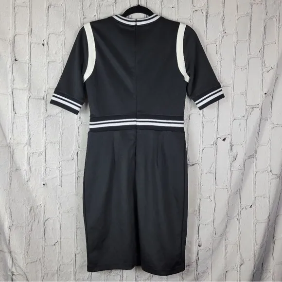 LDT Dillards black white half sleeve short knee length zipper front dress