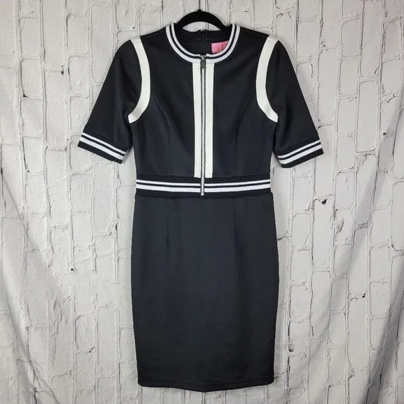 LDT Dillards black white half sleeve short knee length zipper front dress