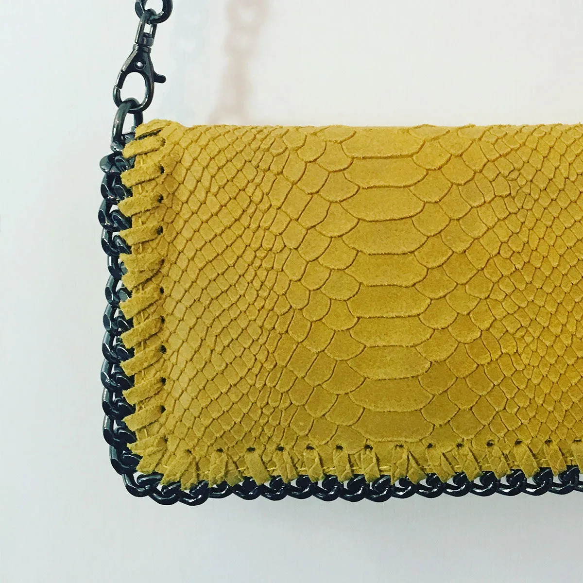 Leather Metallic Chain Handbag