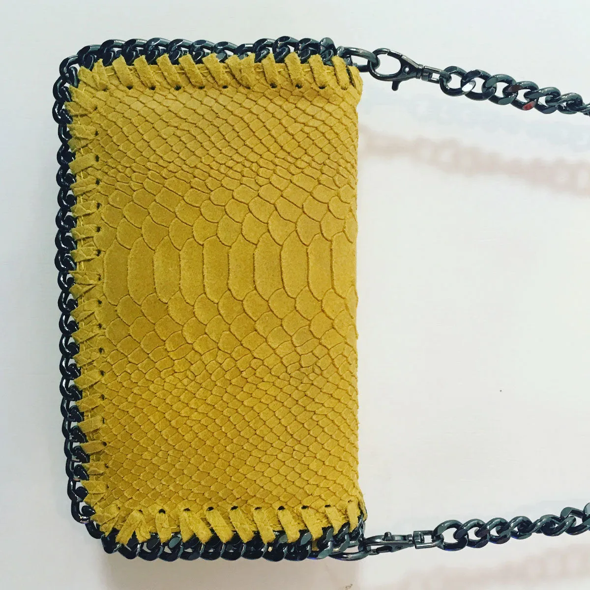 Leather Metallic Chain Handbag