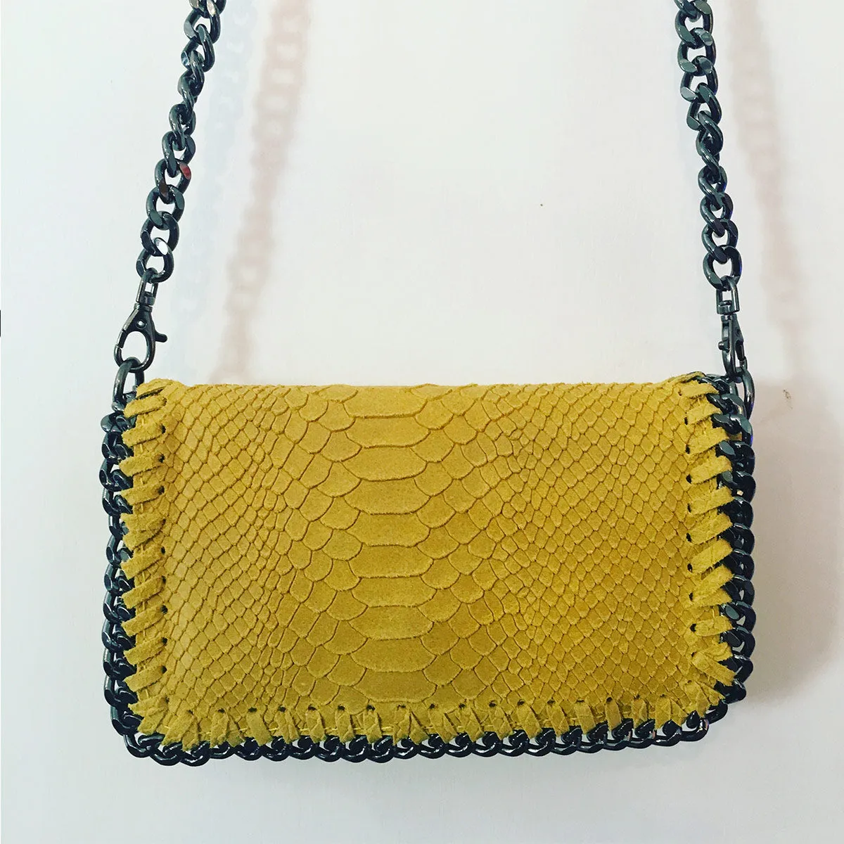 Leather Metallic Chain Handbag