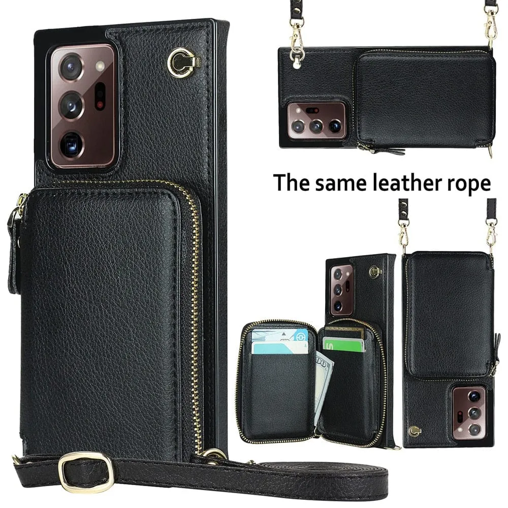 Leather Wallet Case With Lanyard For Samsung Note