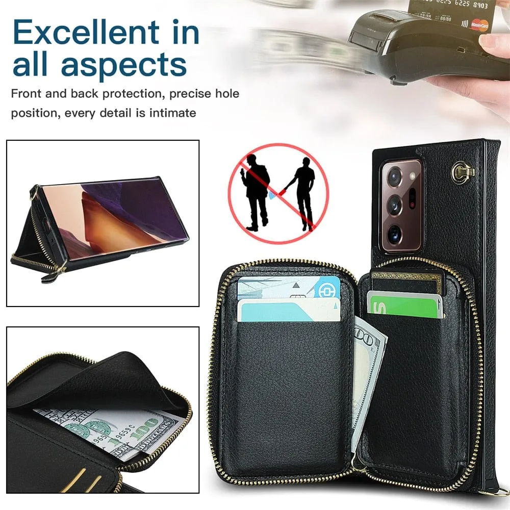 Leather Wallet Case With Lanyard For Samsung Note