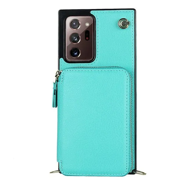 Leather Wallet Case With Lanyard For Samsung Note