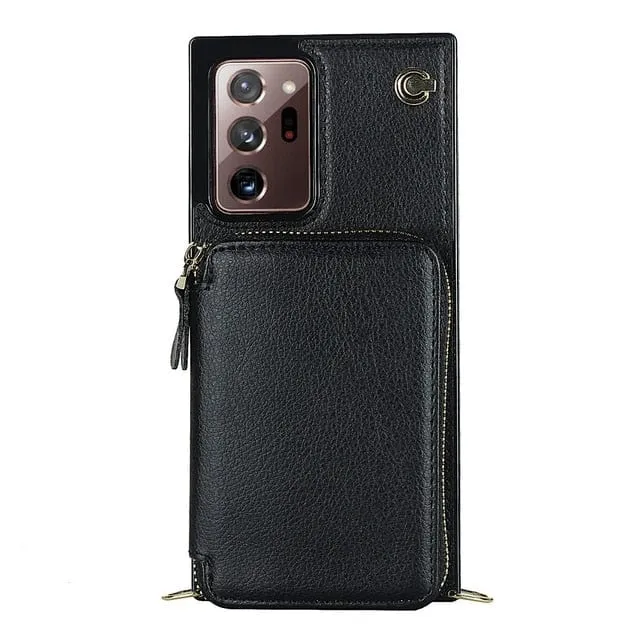 Leather Wallet Case With Lanyard For Samsung Note