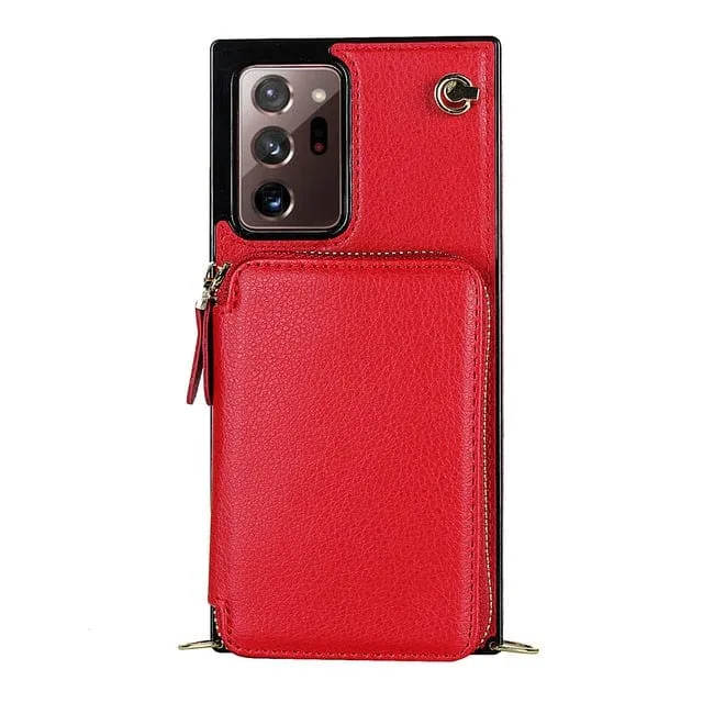Leather Wallet Case With Lanyard For Samsung Note