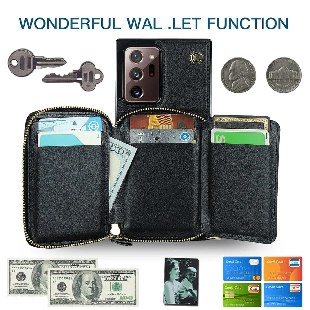Leather Wallet Case With Lanyard For Samsung Note