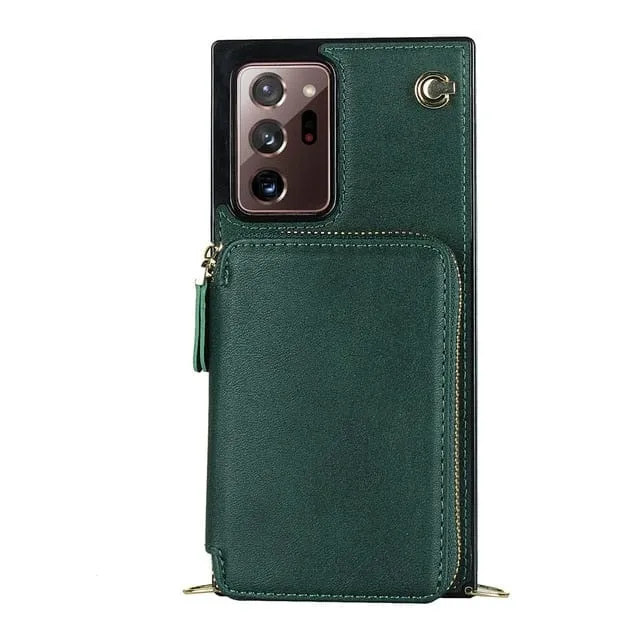 Leather Wallet Case With Lanyard For Samsung Note