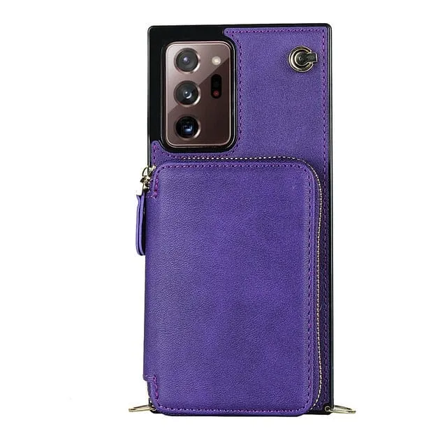Leather Wallet Case With Lanyard For Samsung Note