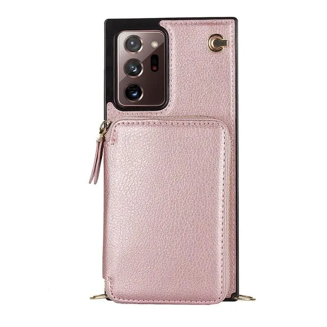Leather Wallet Case With Lanyard For Samsung Note
