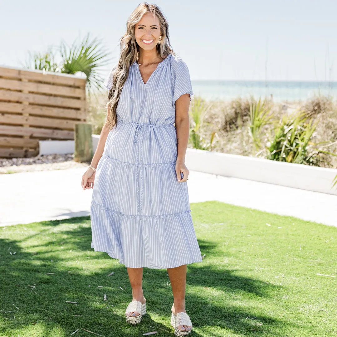 Let's Go Celebrate Dress, Blue Stripe
