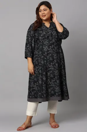 LIVA Grey Floral Printed Ethnic Plus Size kurta