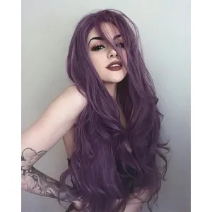 Long Purple Wavy Lace Front Wig