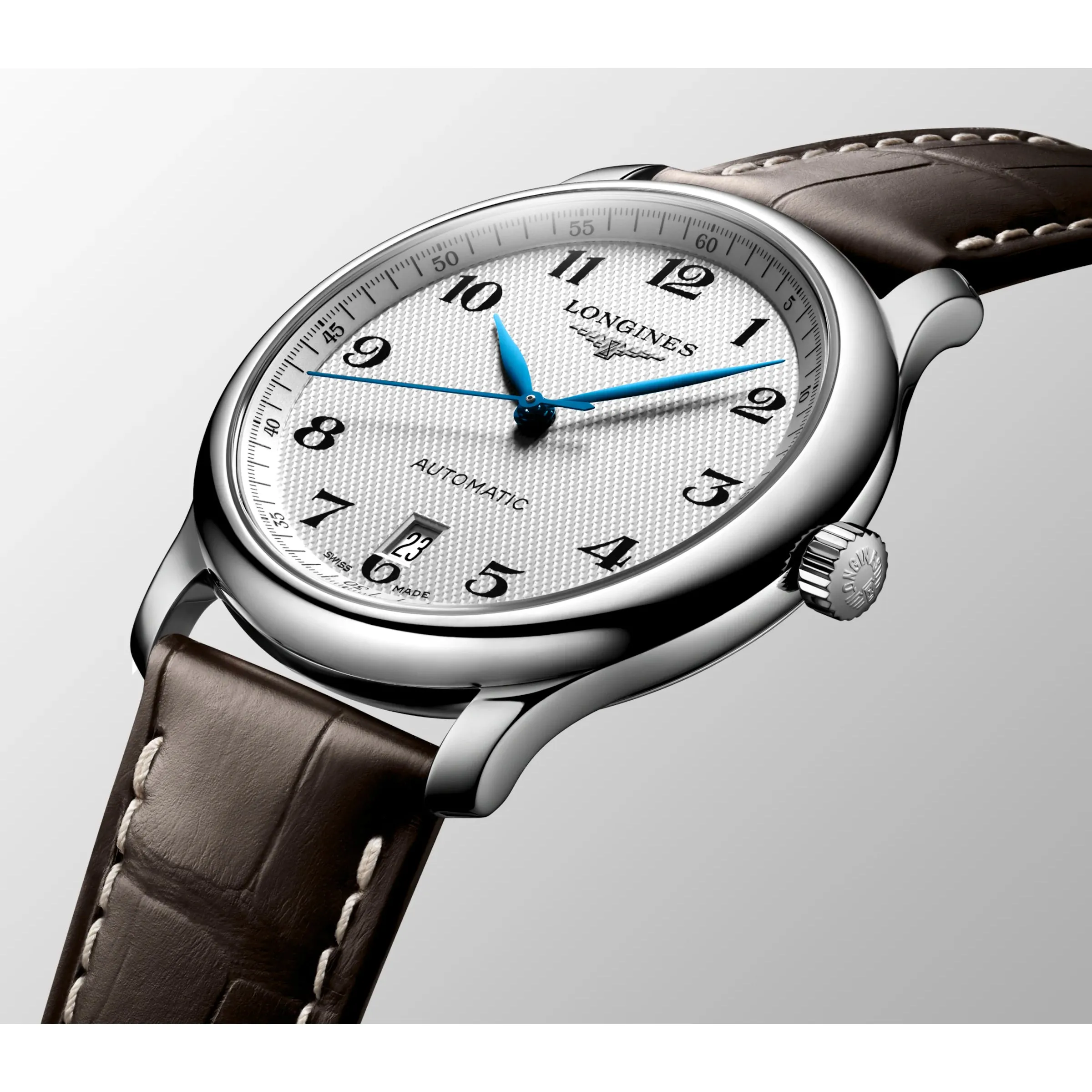 Longines Master 38MM Automatic Silver Date Window Brown Alligator Watch L26284783