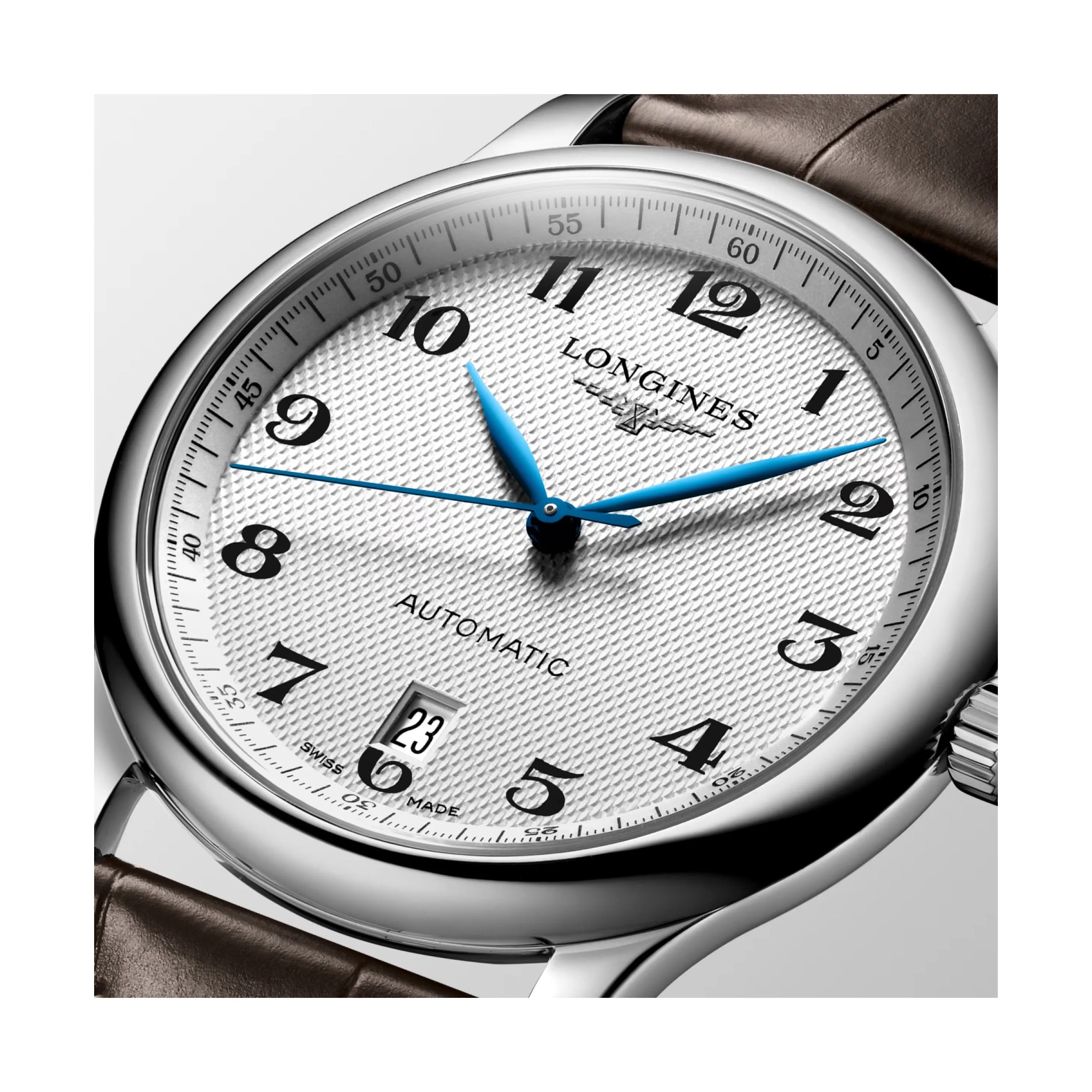 Longines Master 38MM Automatic Silver Date Window Brown Alligator Watch L26284783