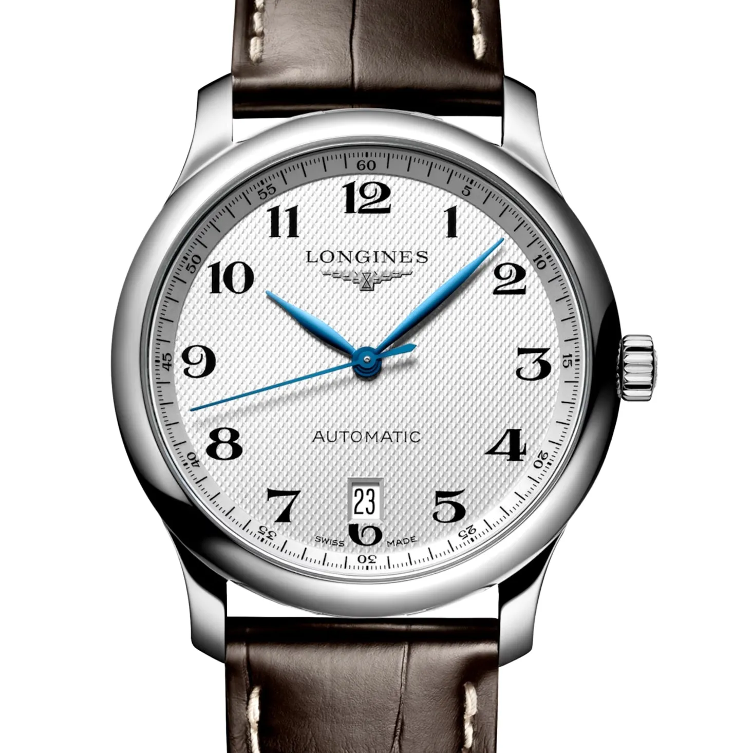 Longines Master 38MM Automatic Silver Date Window Brown Alligator Watch L26284783