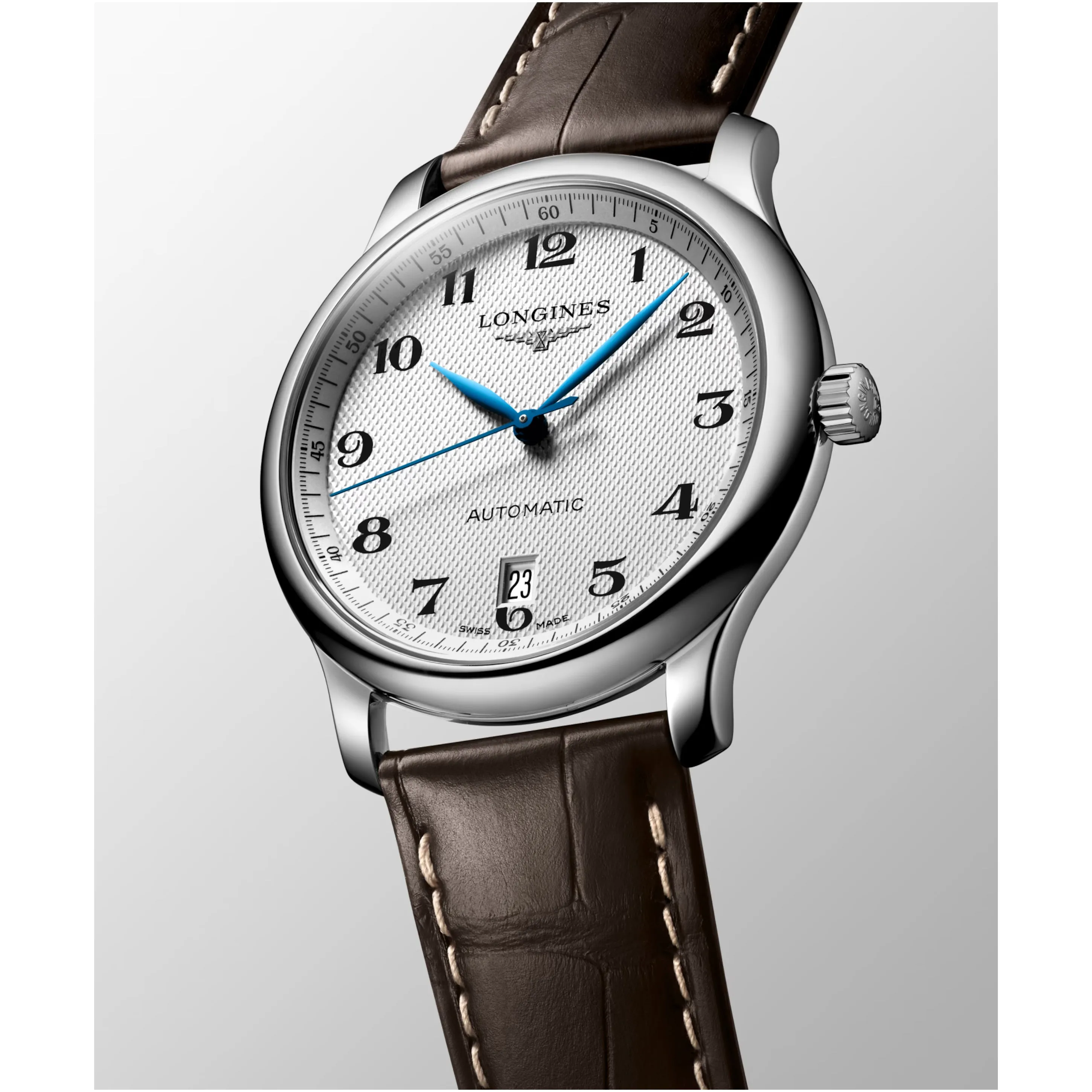 Longines Master 38MM Automatic Silver Date Window Brown Alligator Watch L26284783