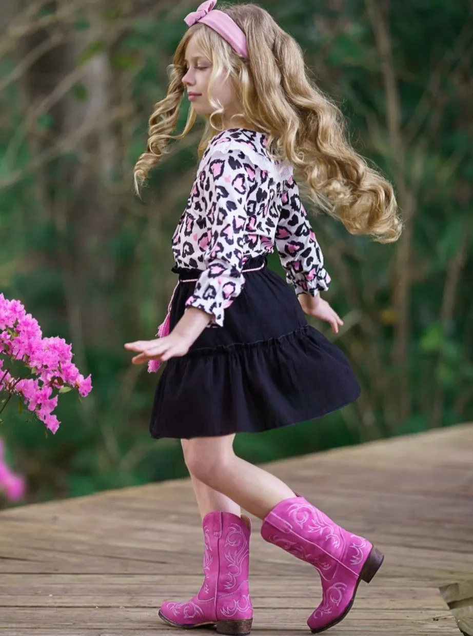 Lovely Diva Leopard Heart Skirt Set
