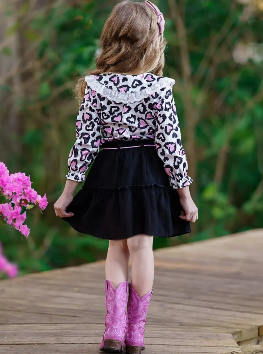 Lovely Diva Leopard Heart Skirt Set