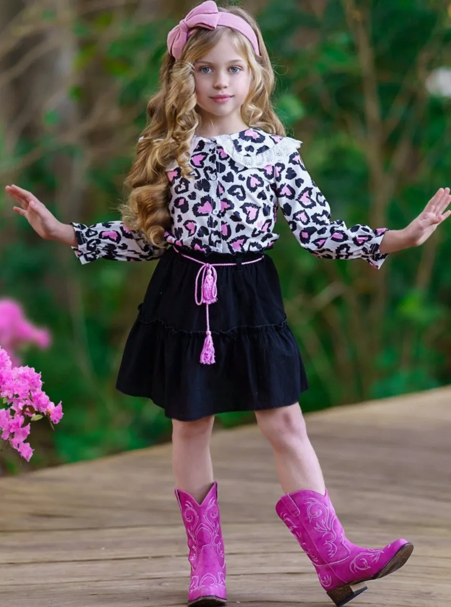 Lovely Diva Leopard Heart Skirt Set
