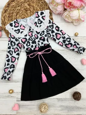 Lovely Diva Leopard Heart Skirt Set