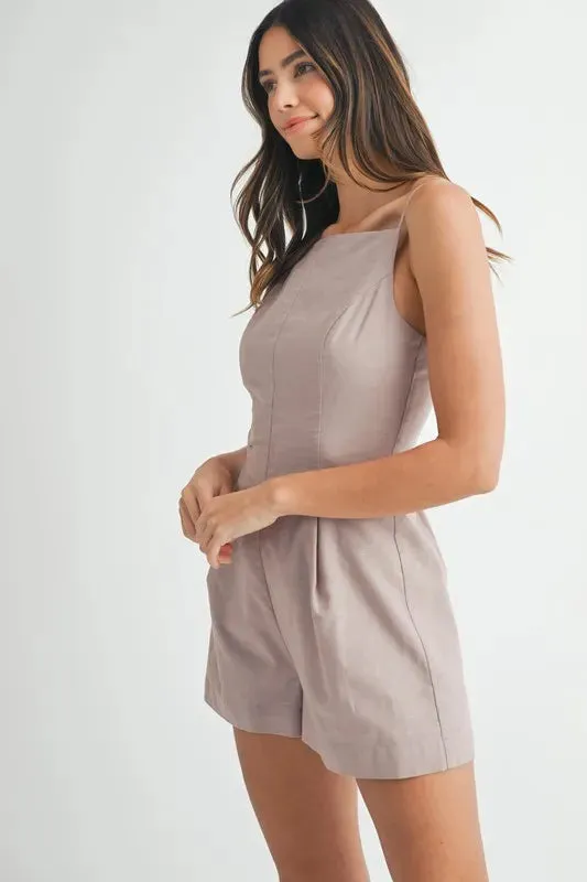 MABLE Adjustable Shoulder Strap Linen Romper