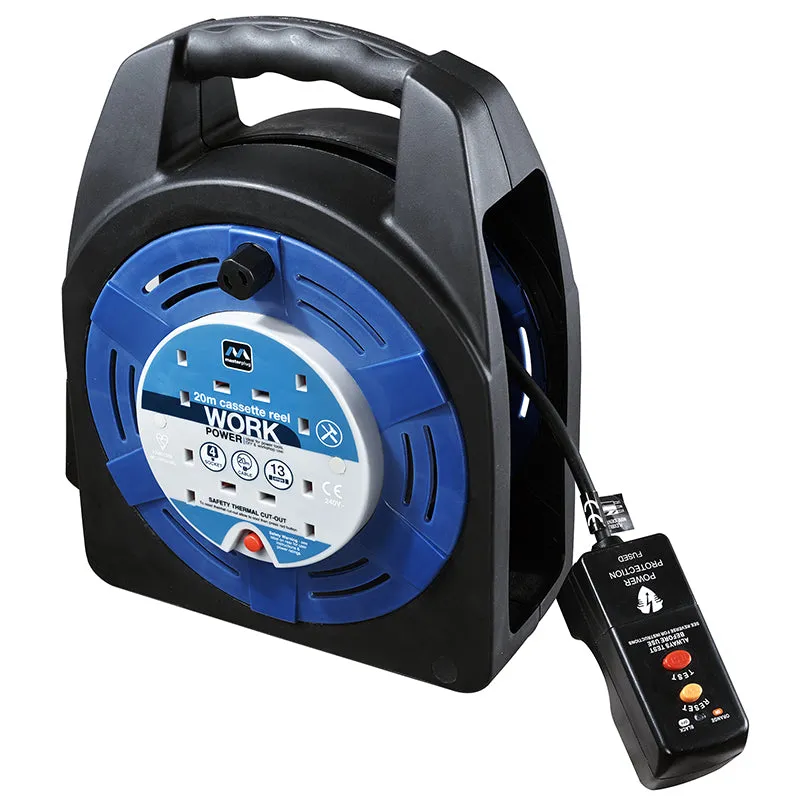 Masterplug HBT2013/4BLRCD 4 Socket 20m 13A Case Reel with RCD - Blue