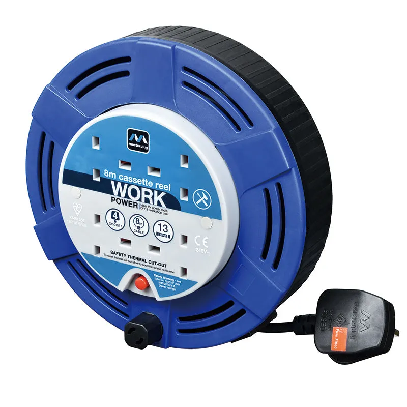 Masterplug MCT0813/4BL 4 Socket 8m 13A Medium Cassette Reel - Blue