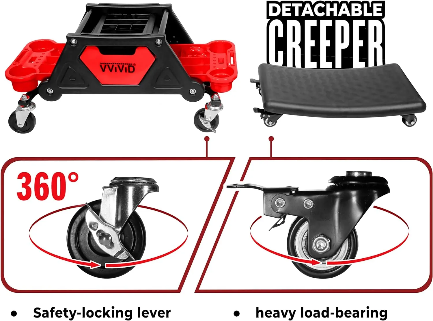Mechanic Bench 300lbs Capacity Garage Stool with Detachable Creeper (MCF)