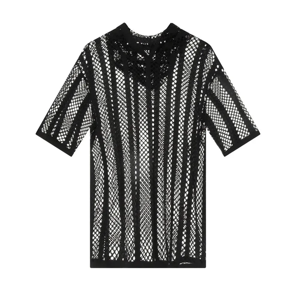 Men's Striped Hoodie Mesh Suit