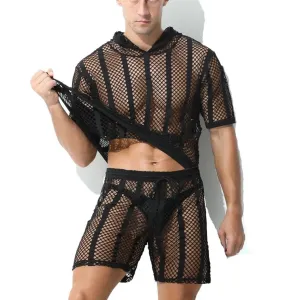 Men's Striped Hoodie Mesh Suit
