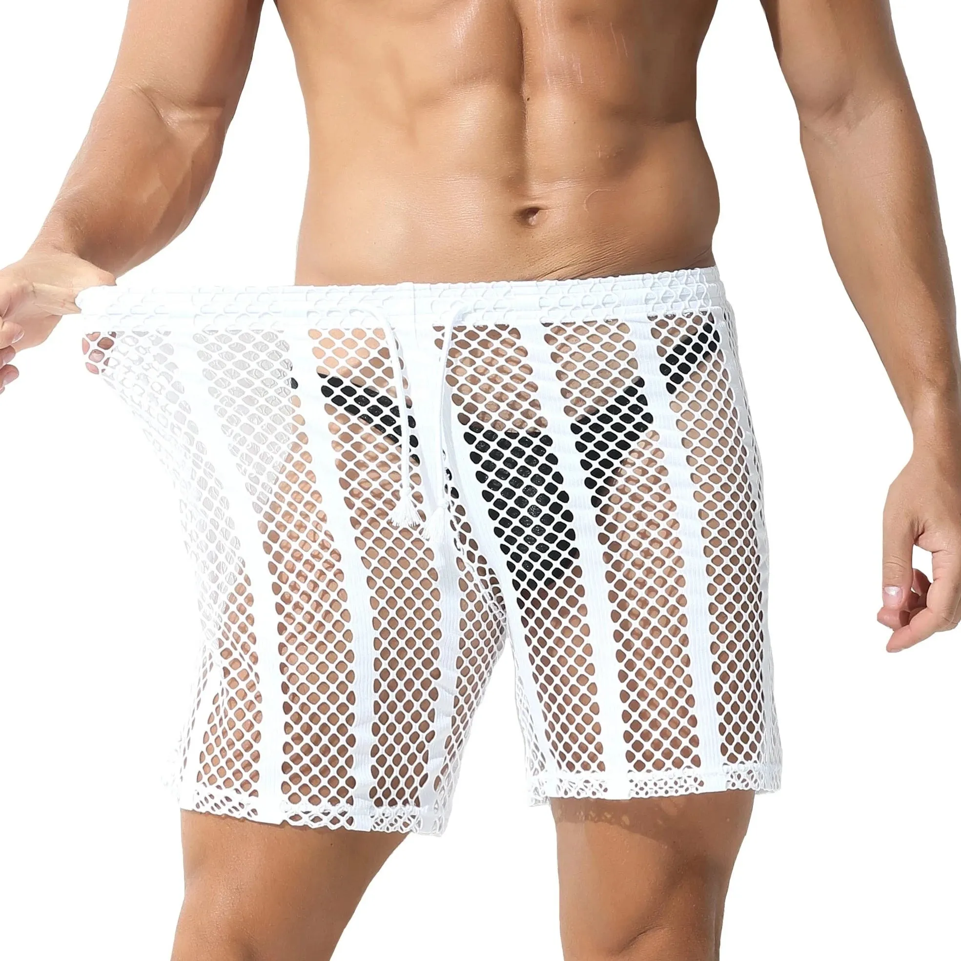 Men's Striped Hoodie Mesh Suit