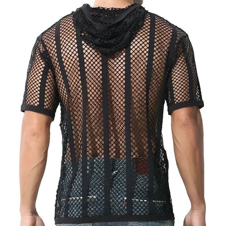 Men's Striped Hoodie Mesh Suit