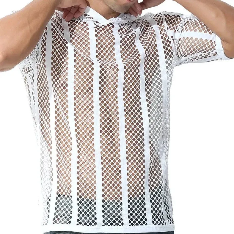 Men's Striped Hoodie Mesh Suit