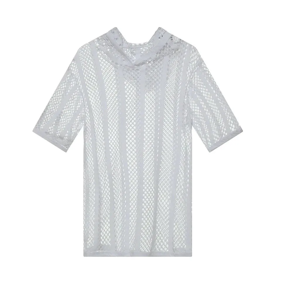 Men's Striped Hoodie Mesh Suit