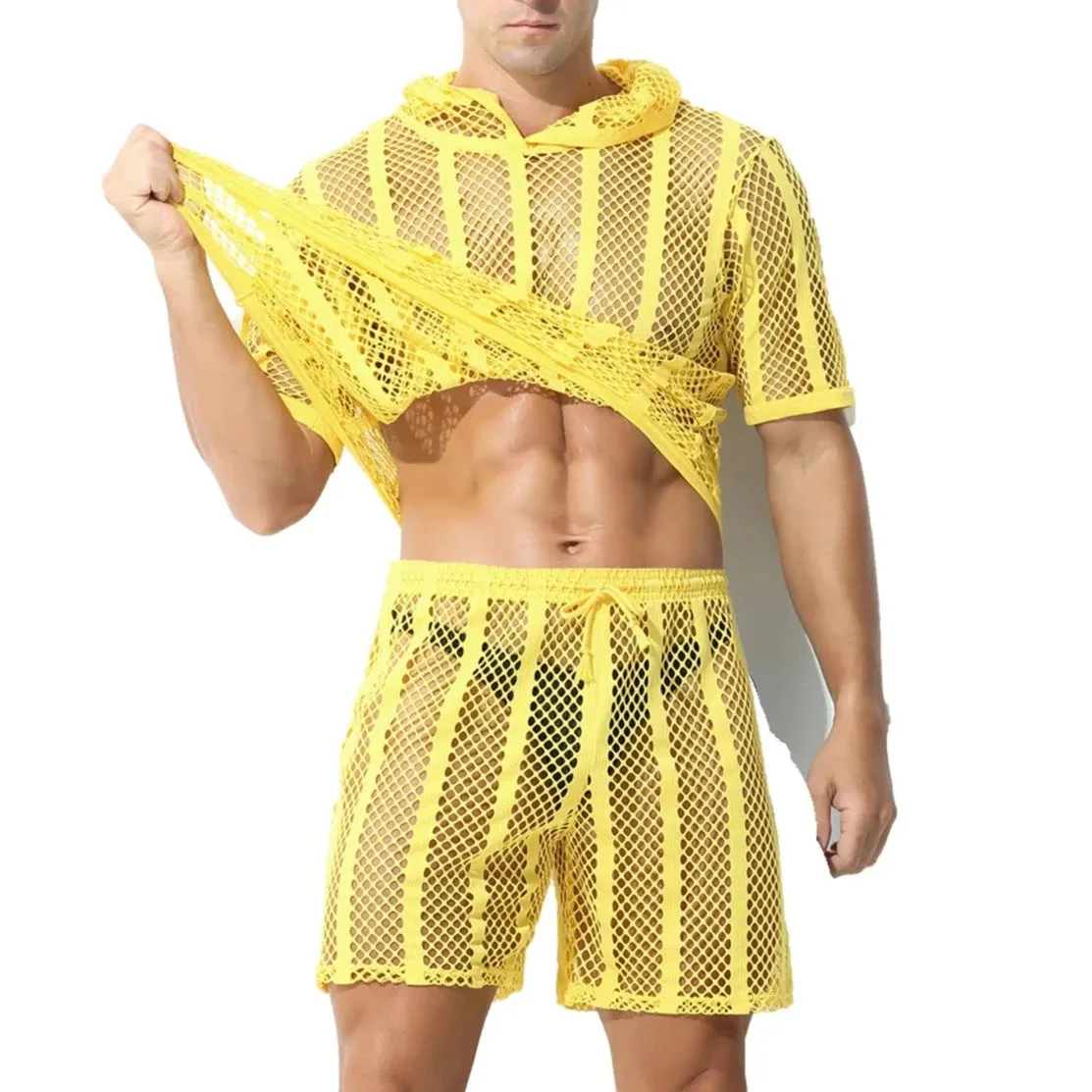Men's Striped Hoodie Mesh Suit